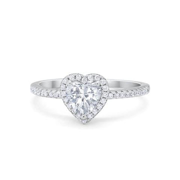 Halo Heart Promise Ring Round Simulated Cubic Zirconia 925 Sterling Silver